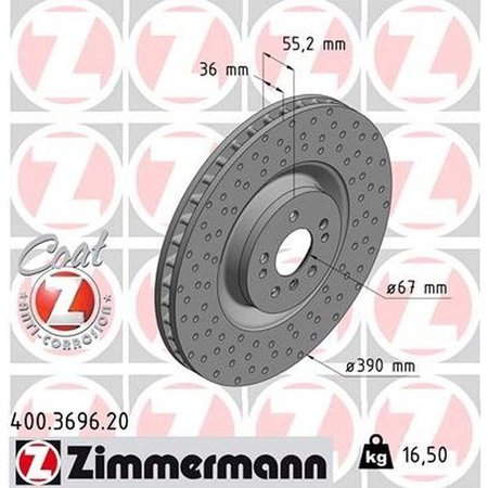 ZIMMERMANN Brake Disc - Standard/Coated, 400.3696.20 400.3696.20